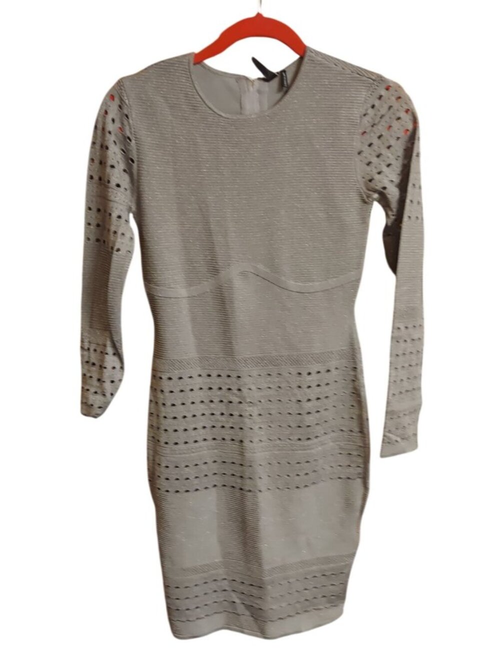 Marciano by Guess Gray Metallic Knit Long Sleeve Bodycon Mini Dress S
